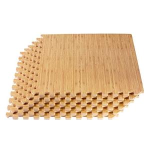 FOREST FLOOR Thick Printed Foam Tiles, Premium Wood Grain Interlocking Foam Floor Mats, Anti-Fatigue Flooring, 3/8" Thick, Light Bamboo, 24 Square Feet (6 Tiles)