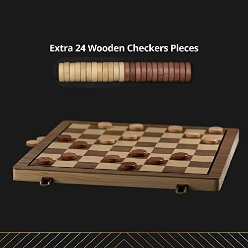 15" Wooden Chess Sets - Chess & Checkers Board Game | with 2 Extra Queens | Chess Set | Chess Board Set | Chess Sets for Adults & Kids | Checkers Game