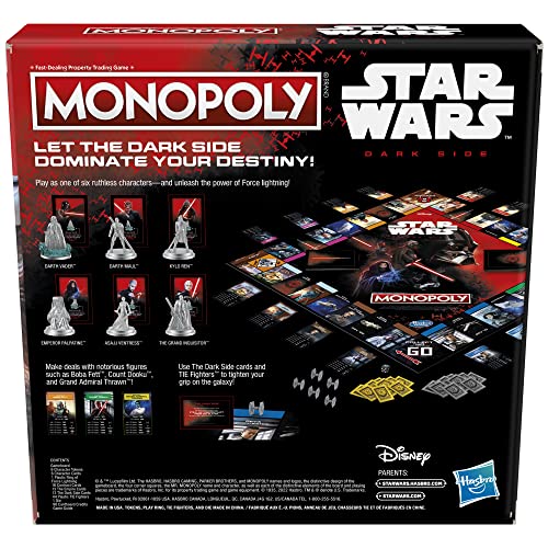 Hasbro Gaming Monopoly: Disney Star Wars Dark Side Edition Board Game for Families and Kids Ages 8+, Gift, Family Game Night