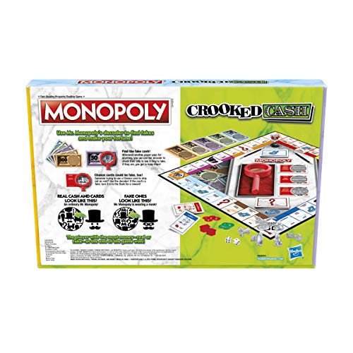 Monopoly Crooked Cash Board Game for Families and Kids Ages 8 and Up, Includes Mr Decoder to Find Fakes, Game for 2-6 Players