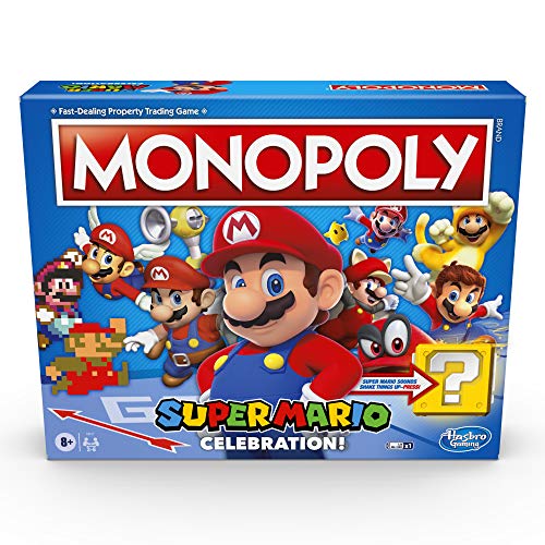 Monopoly Super Mario Celebration Edition Board Game for Super Mario Fans for Ages 8 and Up with Video Game Sound Effects, Multicolor