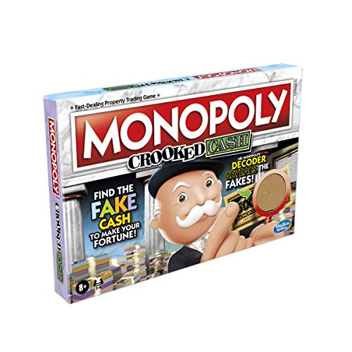 Monopoly Crooked Cash Board Game for Families and Kids Ages 8 and Up, Includes Mr Decoder to Find Fakes, Game for 2-6 Players