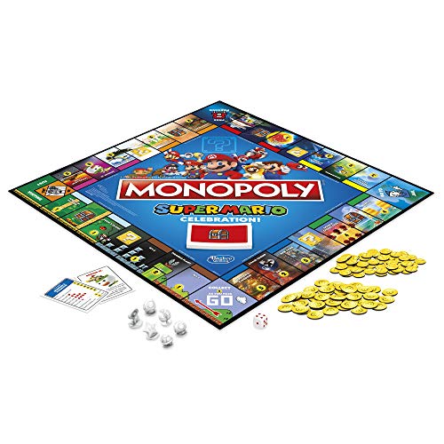 Monopoly Super Mario Celebration Edition Board Game for Super Mario Fans for Ages 8 and Up with Video Game Sound Effects, Multicolor
