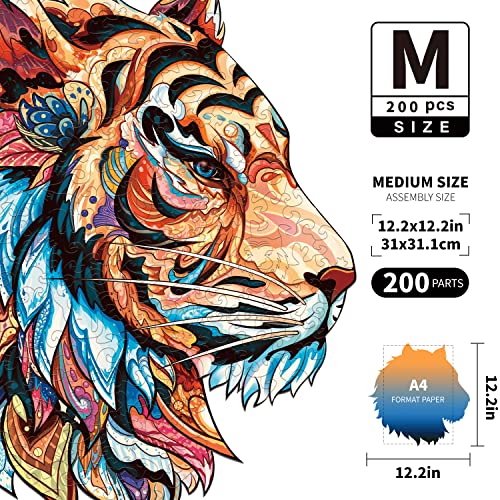 Tiger Wooden Puzzle - 200pcs, Animal Shaped