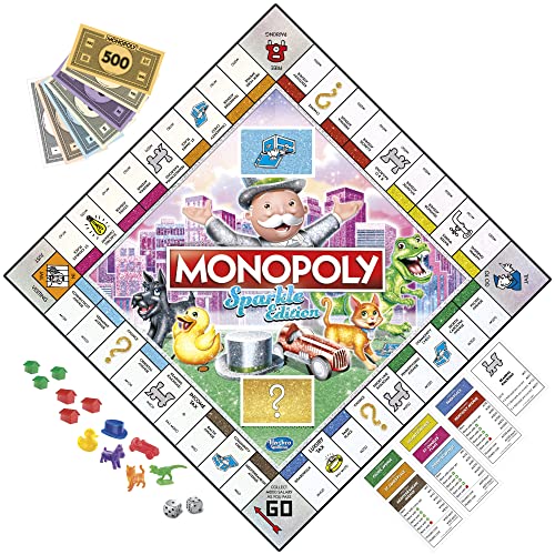 Hasbro Gaming Monopoly Sparkle Edition Board Game, Family Games, with Glittery Tokens, Pearlescent Dice, Sparkly Look, (Amazon Exclusive)