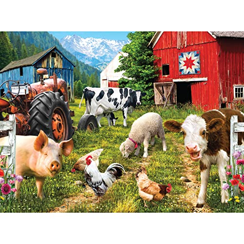 Happy Farm Day: Whimsical Animal Scene Jigsaw (750 pieces)