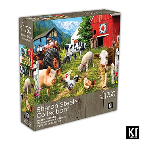 Happy Farm Day: Whimsical Animal Scene Jigsaw (750 pieces)