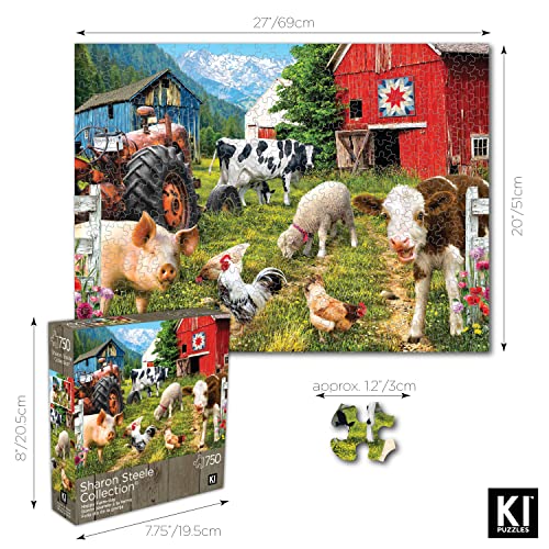 Happy Farm Day: Whimsical Animal Scene Jigsaw (750 pieces)
