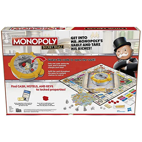 Monopoly Secret Vault Board Game for Kids Ages 8 and Up, Family Board Game for 2-6 Players, Includes Vault