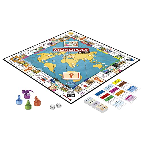 Hasbro Gaming Monopoly Travel World Tour Board Game for Families and Kids Ages 8+, Includes Token Stampers and Dry-Erase Gameboard