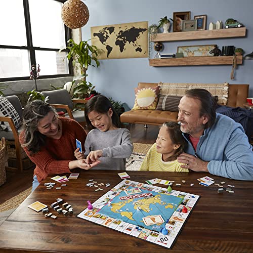 Hasbro Gaming Monopoly Travel World Tour Board Game for Families and Kids Ages 8+, Includes Token Stampers and Dry-Erase Gameboard