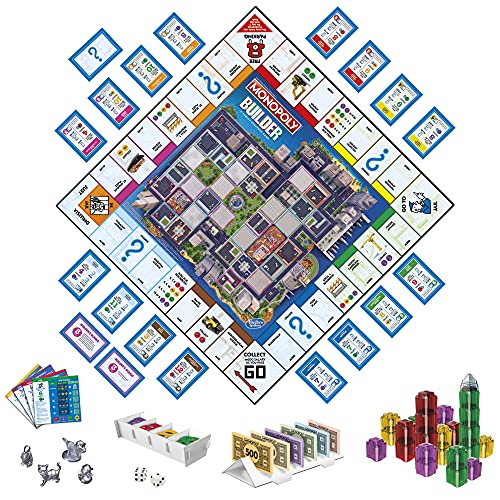 Monopoly Builder Board Game for Kids and Adults, Strategy Games, Family Board Games, for Kids 8 and Up, 2-4 Players
