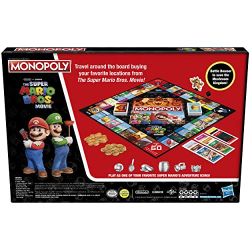 Monopoly The Super Mario Bros. Movie Edition Kids Board Game, Family Games for Super Mario Fans, Includes Bowser Token, Ages 8+