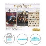 Aquarius Set of 3 Harry Potter Puzzles (Three 500 Piece Jigsaw Puzzles) - Glare Free - Precision Fit - Officially Licensed HP Merchandise & Collectibles - 14x19 Inches Each