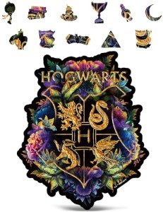 CRAFTHUB Harry Potter Puzzle – Hogwarts Crest – Fine Oddities – A3 Size – Wooden Jigsaw Puzzles for Adults – 201 Unique Shaped Pieces – Officially Licensed Merchandise – 10.8" x 13"