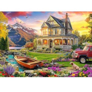 1000 Piece Puzzles for Adults, Autumn Landscape Jigsaw Puzzle, Villa and Dog Jigsaw Puzzles 1000 Pieces, Challenging Game Home Decor Birthday Party Gift Toy for Adults Kids Seniors, 28×20 in