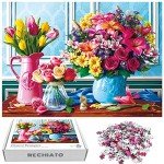 Jigsaw Puzzles 1000 Pieces for Adults Spring Flowers, Colorful Flowers Jigsaw Puzzles, Plants Tulip Rose Daisy Challenging Funny Puzzles for Friends Family Activity Game Nights