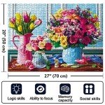 Jigsaw Puzzles 1000 Pieces for Adults Spring Flowers, Colorful Flowers Jigsaw Puzzles, Plants Tulip Rose Daisy Challenging Funny Puzzles for Friends Family Activity Game Nights
