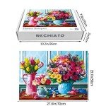 Jigsaw Puzzles 1000 Pieces for Adults Spring Flowers, Colorful Flowers Jigsaw Puzzles, Plants Tulip Rose Daisy Challenging Funny Puzzles for Friends Family Activity Game Nights