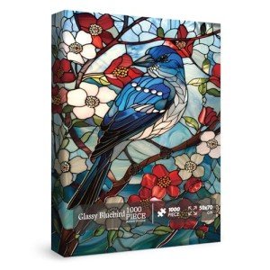 Stained Glass Bird Puzzle for Adult 1000 Piece, Flower Animal Art Jigsaw Puzzle, Nature Leaf Mosaic Puzzle