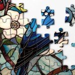 Stained Glass Bird Puzzle for Adult 1000 Piece, Flower Animal Art Jigsaw Puzzle, Nature Leaf Mosaic Puzzle