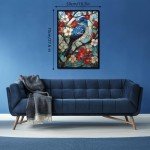 Stained Glass Bird Puzzle for Adult 1000 Piece, Flower Animal Art Jigsaw Puzzle, Nature Leaf Mosaic Puzzle