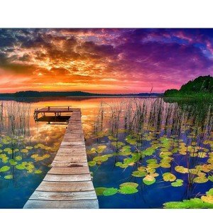 Puzzles for Adults 1000 Pieces for Mom, Scenic Landscape Lake Sunset with Dock & Lilies, Gift-Ready Box, Letters on Back, 8 Jigsaw Puzzle Saver Sheets & Full-Size Poster by GERJATO