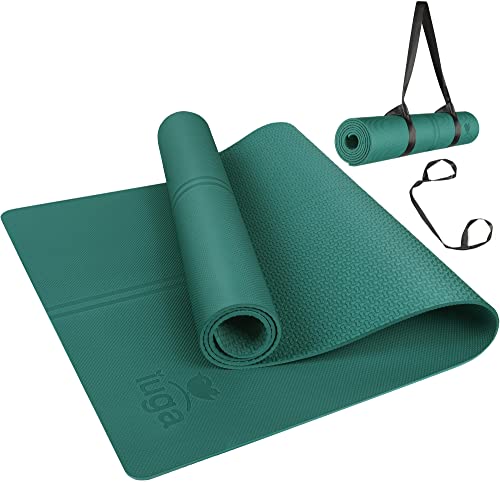 Eco-Friendly Yoga Mat with Alignment Lines & Strap