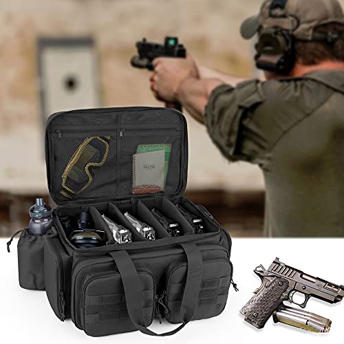 DSLEAF Tactical Pistol Range Bag with 9X Magazine Slots, Black