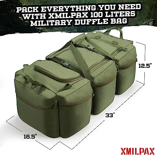 XMILPAX 100L Tactical Duffle Bag with Detachable Straps