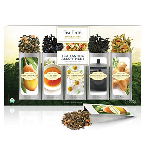 Tea Forte Single Steeps Loose Leaf Tea Sampler Gift Set, Tea Tasting Assortment, 15 Single Serve Pouches, Classic Flavored Tea by Tea Forte
