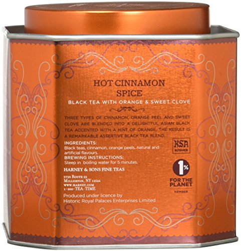 Harney & Sons Hot Cinnamon Spice Tea Tin - Black Tea with Orange & Sweet Clove - 2.67 Ounces, 30 Sachets from Harney & Sons