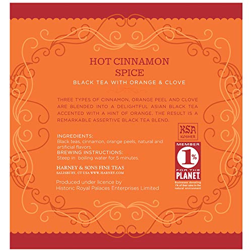 Harney & Sons Hot Cinnamon Spice Tea Tin - Black Tea with Orange & Sweet Clove - 2.67 Ounces, 30 Sachets from Harney & Sons