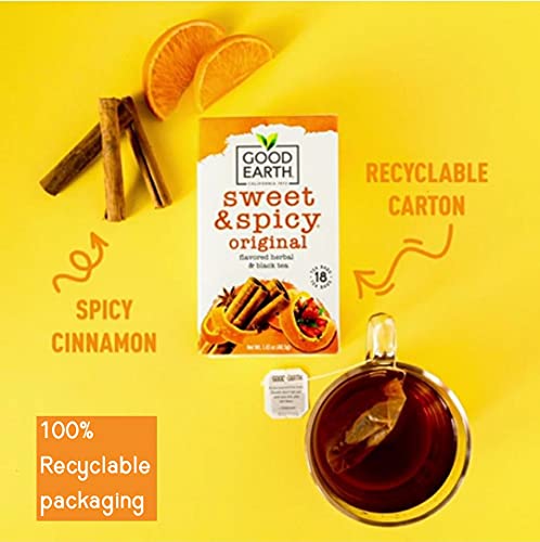 Good Earth Herbal & Black Tea, Sweet & Spicy, 18 Count Tea Bags (Pack of 6) (Packaging May Vary) from Tata Global Beverages