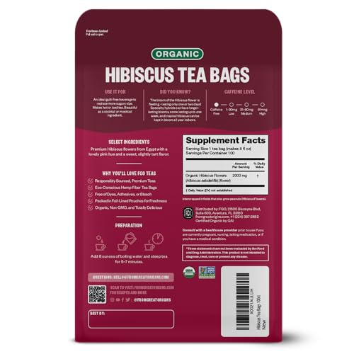 Organic Hibiscus Tea Bags | 100 Tea Bags | Eco-Conscious Tea Bags in Kraft Bag | Raw from Egypt | by FGO from FGO