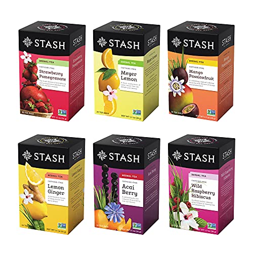 Stash Tea Fruity Herbal Tea 6 Flavor Tea Sampler, 6 boxes With 18-20 Tea Bags Each by Stash Tea