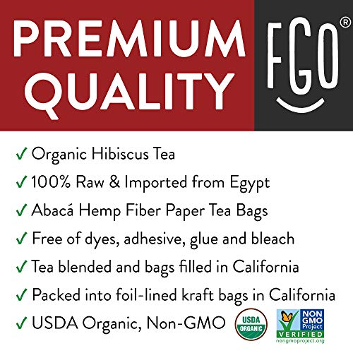 Organic Hibiscus Tea Bags | 100 Tea Bags | Eco-Conscious Tea Bags in Kraft Bag | Raw from Egypt | by FGO from FGO