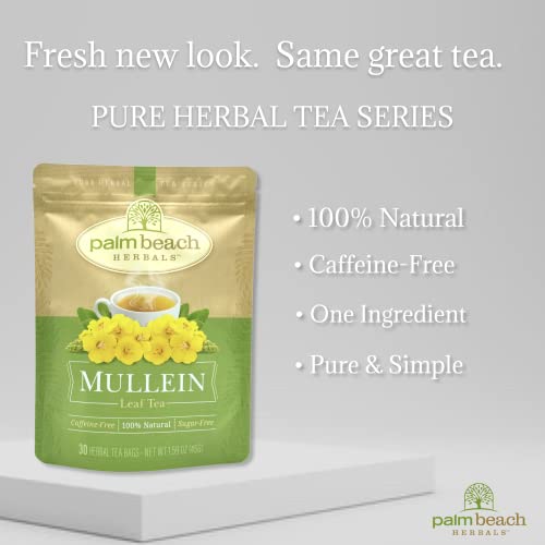 Mullein Leaf Tea - Pure Herbal Tea Series by Palm Beach Herbal Tea Company (30 Tea Bags) 100% Natural by Palm Beach Medicinal Herbs