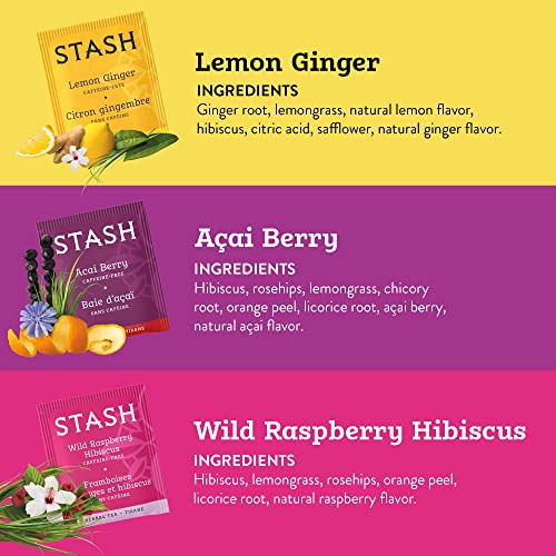 Stash Tea Fruity Herbal Tea 6 Flavor Tea Sampler, 6 boxes With 18-20 Tea Bags Each by Stash Tea