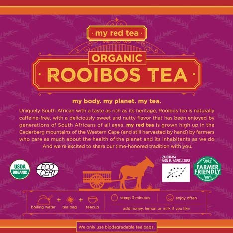 Rooibos Tea, USDA Certified Organic Tea, MY RED TEA. Tagless South African, 100% Pure, Single Origin, Natural, Farmer Friendly, GMO and Caffeine Free (80) from My Red Tea
