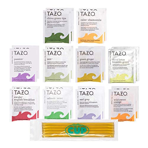 Tazo Tea Bags Sampler 20 Count Variety Gift Box, 10 Different Flavors with By The Cup Honey Sticks from By The Cup