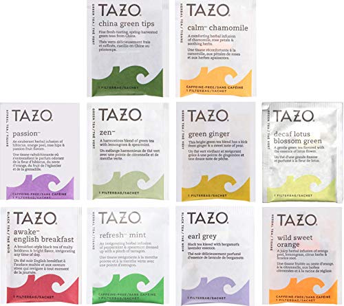 Tazo Tea Bags Sampler 20 Count Variety Gift Box, 10 Different Flavors with By The Cup Honey Sticks from By The Cup