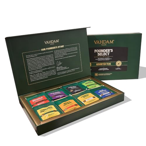 VAHDAM, Assorted Tea Bag Sampler - 8 Tea Flavors, 40 Tea Bags | Black Tea, Green Tea, Oolong Tea, Chai Tea, Herbal Tea | Best Holiday & Christmas Gifts for Women & Men | Christmas Tea Gift Box by Vahdam