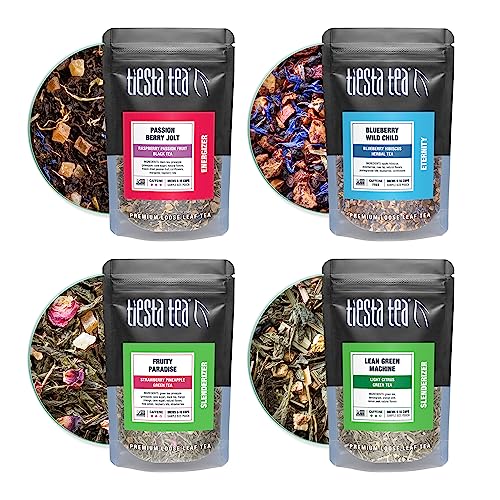 Tiesta Tea Tiesta's Top 8 Favorites Tea Sampler Dry Flight Set - High to No Caffeine, Hot & Iced Tea, Loose Leaf Tea Variety Pack with Green, Herbal, Black & Chai Tea, 8 Sample Pouches by Tiesta Tea