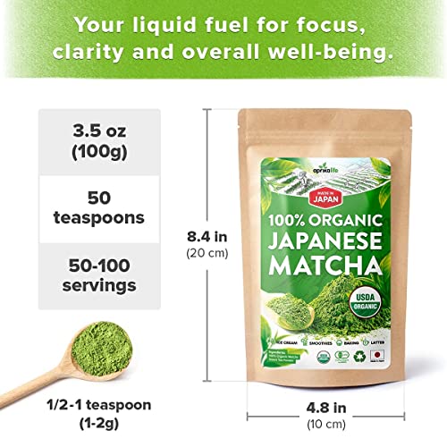 AprikaLife Organic Japanese Matcha Green Tea Powder â USDA & JAS Organic - Authentic Japanese Origin - Premium Culinary Grade - [100g Value Size] by 