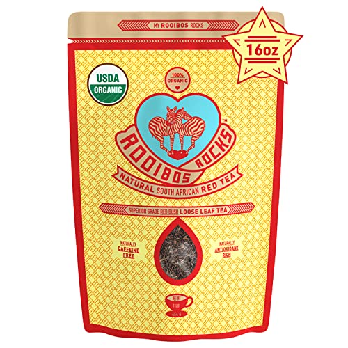 Rooibos Rocks Loose Leaf Rooibos Tea - 16oz USDA Organic Naturally Caffeine-Free South African Original Red Bush Herbal Tea Bulk - Feel the Goodness, Keep Calm and boost your immuni-TEA. from Trading Queen Inc.