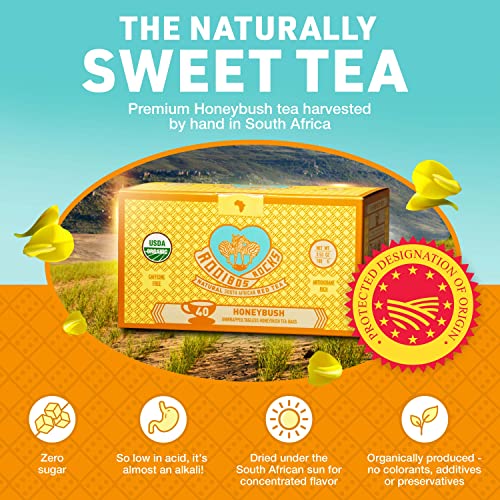 Rooibos Rocks Honeybush Tea Bags - 40 USDA Organic Naturally Caffeine-Free South African Mountain Honeybush Herbal Tagless Teabags. Feel the Goodness and boost your immuni-TEA by Trading Queen Inc