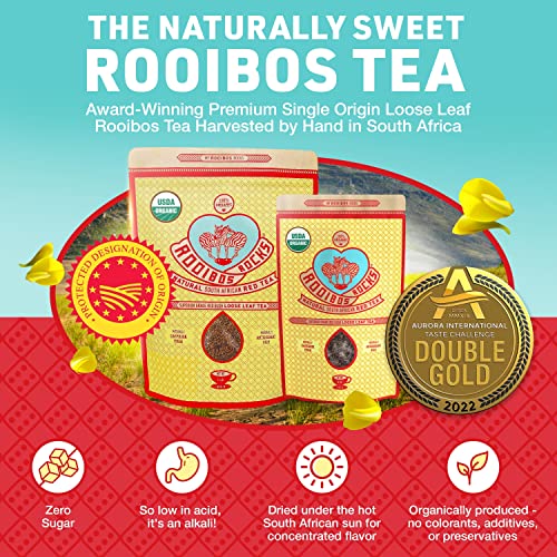 Rooibos Rocks Loose Leaf Rooibos Tea - 16oz USDA Organic Naturally Caffeine-Free South African Original Red Bush Herbal Tea Bulk - Feel the Goodness, Keep Calm and boost your immuni-TEA. from Trading Queen Inc.