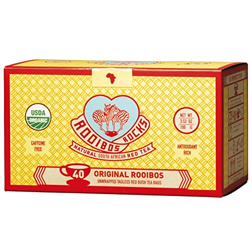 Rooibos Rocks Rooibos Tea Bags - 40 USDA Organic Naturally Caffeine-Free South African Original Red Bush Herbal Tagless Teabags - Feel the Goodness, Keep Calm and boost your immuni-TEA by Trading Queen Inc.