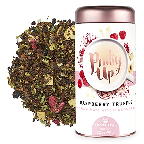 Pinky Up Raspberry Truffle Loose Leaf Tea | Yerba Mate Herbal Tea, 80-85 mg Caffeine Per Serving, Naturally Low Calorie & Gluten Free | 3.2 Ounce Tin, 25 Servings from Pinky Up